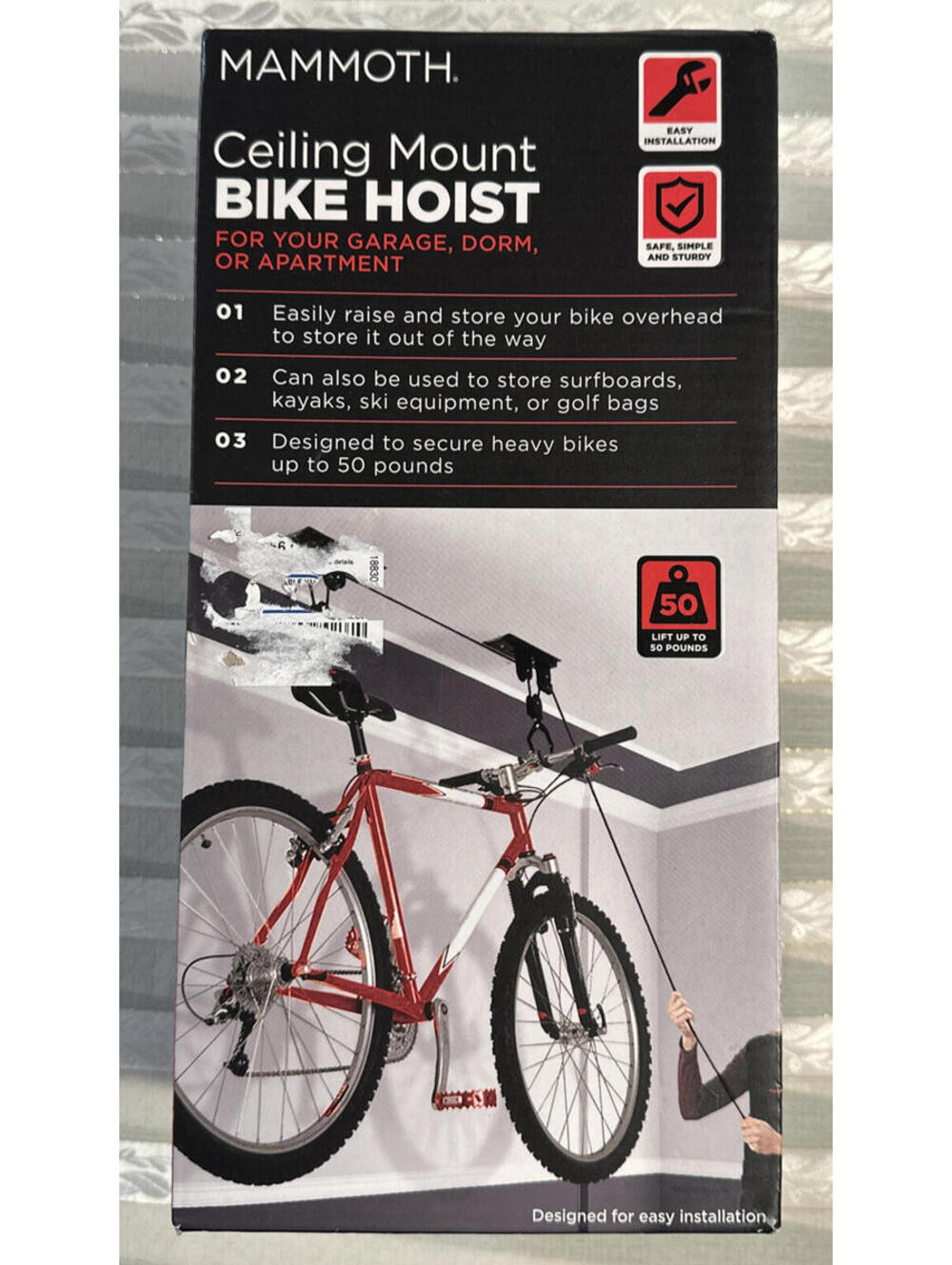 MAMMOTH Bicycle Lift Ceiling Mount Pulley Hoist Rack Garage Storage Hooks Hanger